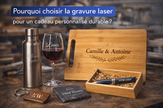 Exemple de gravure laser personnalisée : logo et texte gravés avec précision par Grav’Azur