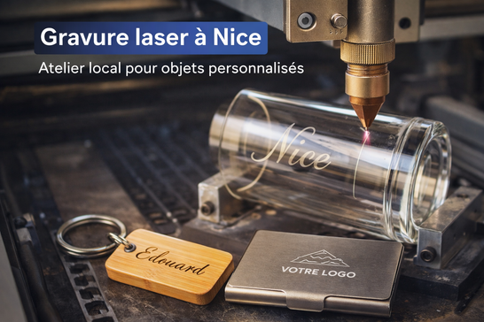 Gravure laser personnalisée à Nice sur bois, verre et métal réalisée dans un atelier artisanal