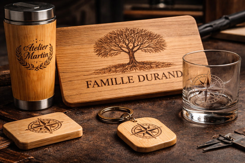 Comparaison entre gravure laser durable et impression classique sur objets personnalisés