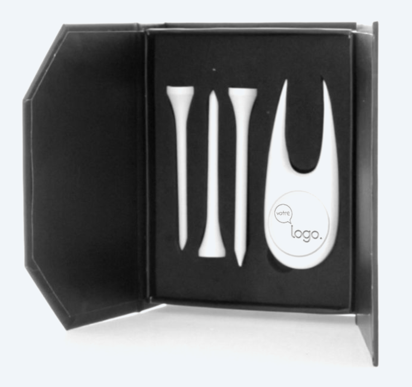 Coffret de golf personnalisé avec relève-pitch et tees gravés – Grav’Azur Nice