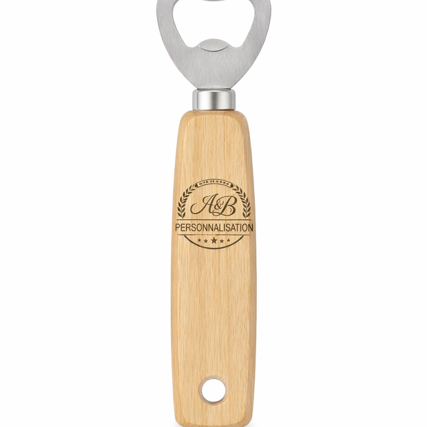 Décapsuleur en bois personnalisé avec gravure laser – Accessoire bar original et cadeau personnalisé