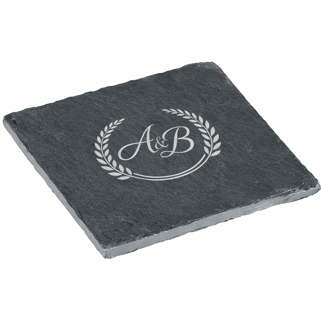 Dessous de verre carré en ardoise naturelle personnalisé avec gravure laser blanche – accessoire de table élégant pour restaurant ou cadeau