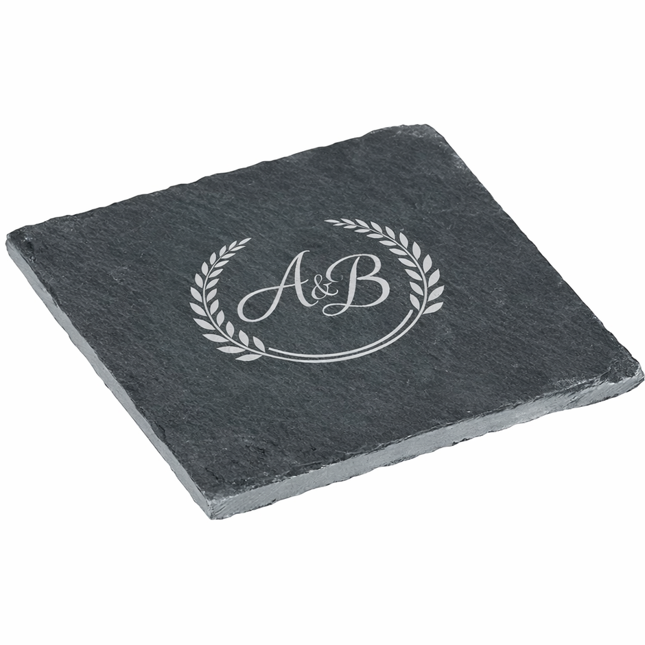Dessous de verre carré en ardoise naturelle personnalisé avec gravure laser blanche – accessoire de table élégant pour restaurant ou cadeau