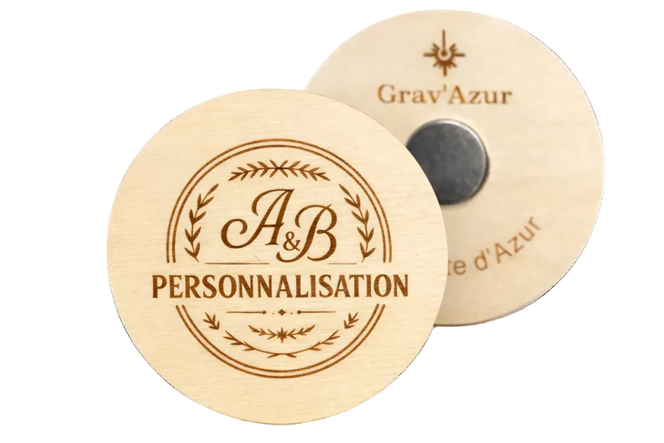 Magnet rond en bois personnalisé gravé au laser – Grav’Azur Nice