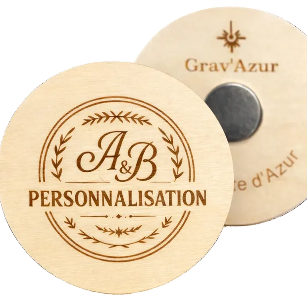 Magnet rond en bois personnalisé gravé au laser – Grav’Azur Nice
