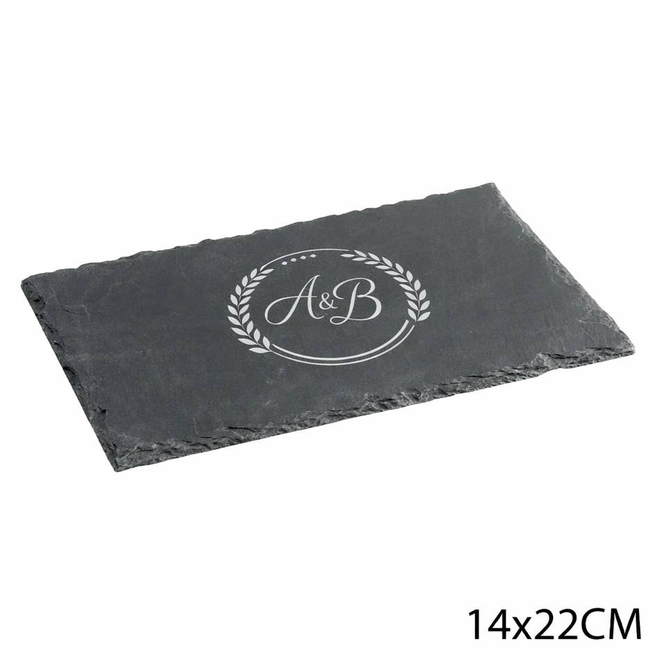 Plateau en ardoise 14x22 cm personnalisé avec gravure laser – Planche de présentation en pierre naturelle pour apéritif ou cadeau original