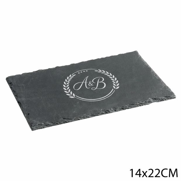 Plateau en ardoise 14x22 cm personnalisé avec gravure laser – Planche de présentation en pierre naturelle pour apéritif ou cadeau original