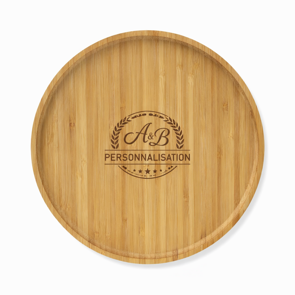 Plateau rond en bambou personnalisé avec gravure laser – Plateau de service en bois personnalisé pour apéritif et cadeau original
