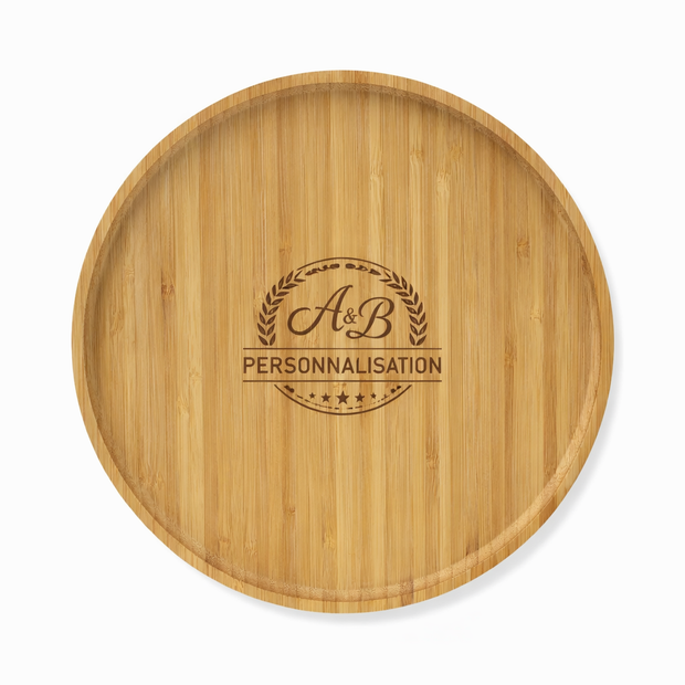 Plateau rond en bambou personnalisé avec gravure laser – Plateau de service en bois personnalisé pour apéritif et cadeau original
